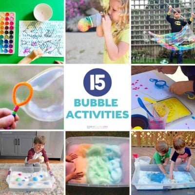 Eight pictures of bubble activities for kids.