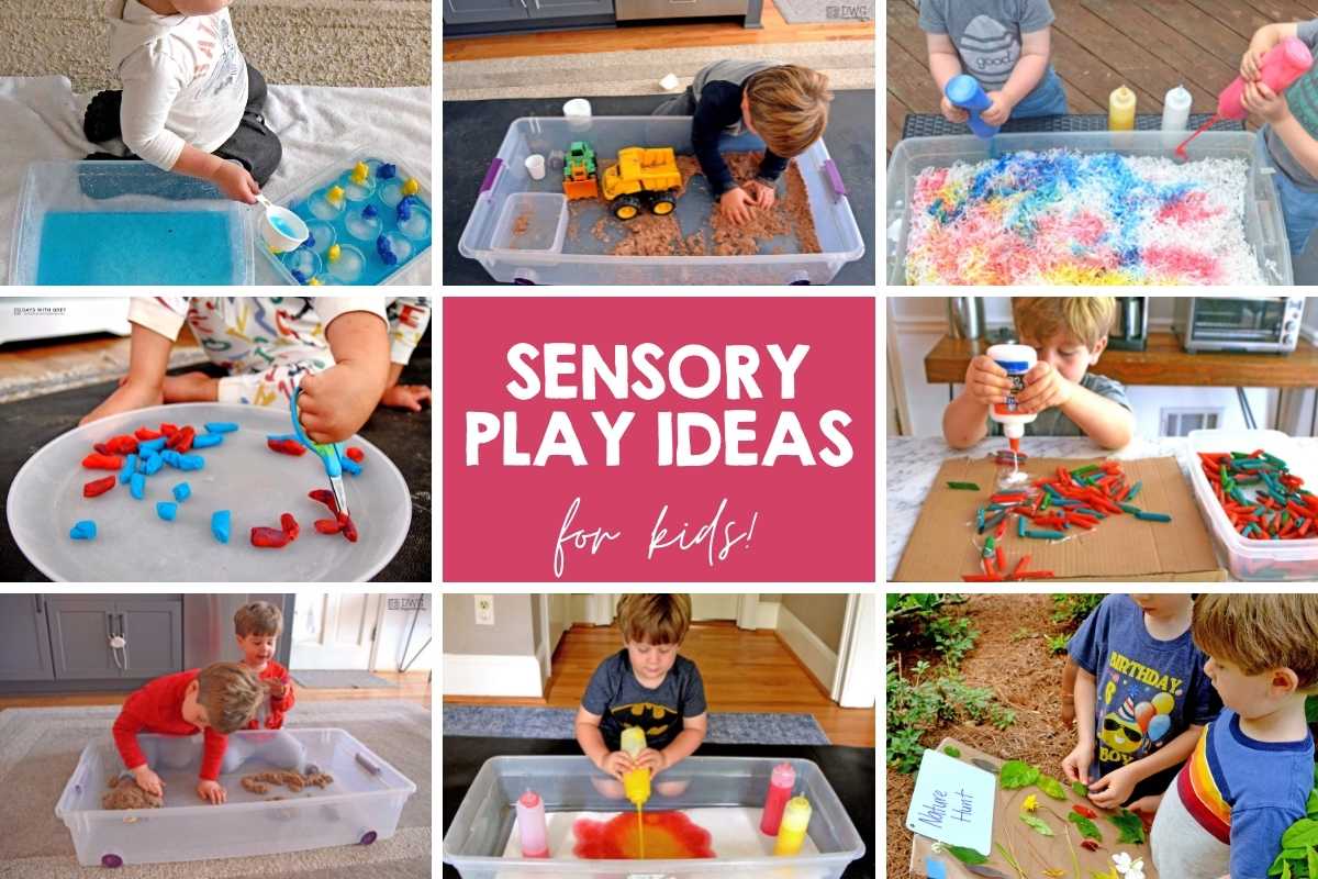 sensory play ideas in white text