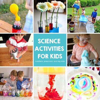 The best 17 fun science activities for preschoolers. It shows images of 9 easy experiments for kids.