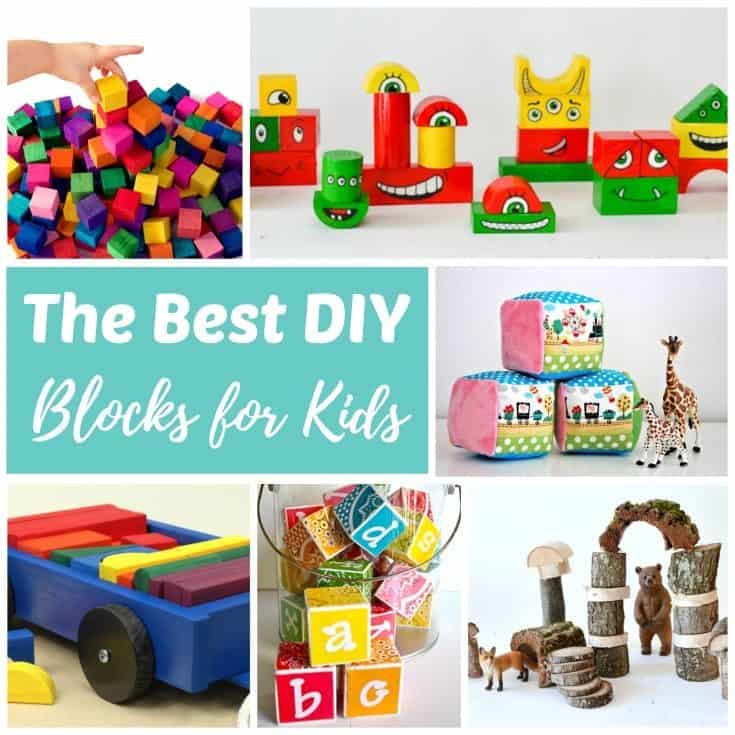 Every kid should have at least one good set of building blocks. These DIY blocks are for babies, toddlers, preschoolers, elementary aged kids. Click through to find soft, alphabet, basic wood, rainbow and recycled block sets you can make yourself!