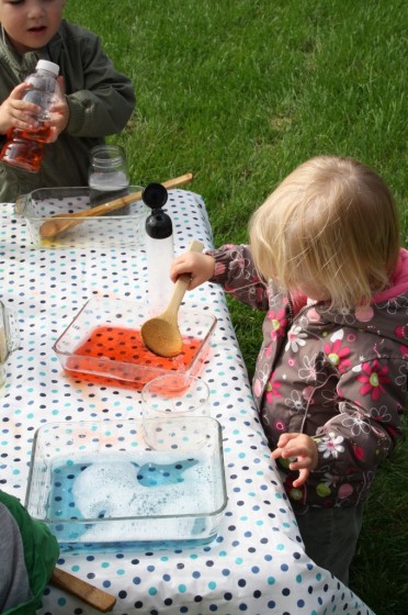 coloured water mixing activity for kids