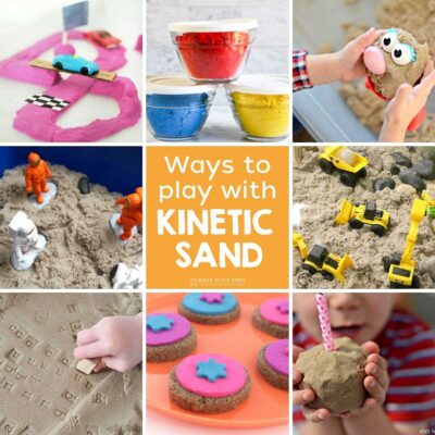 collage of kids playing kinetic sands