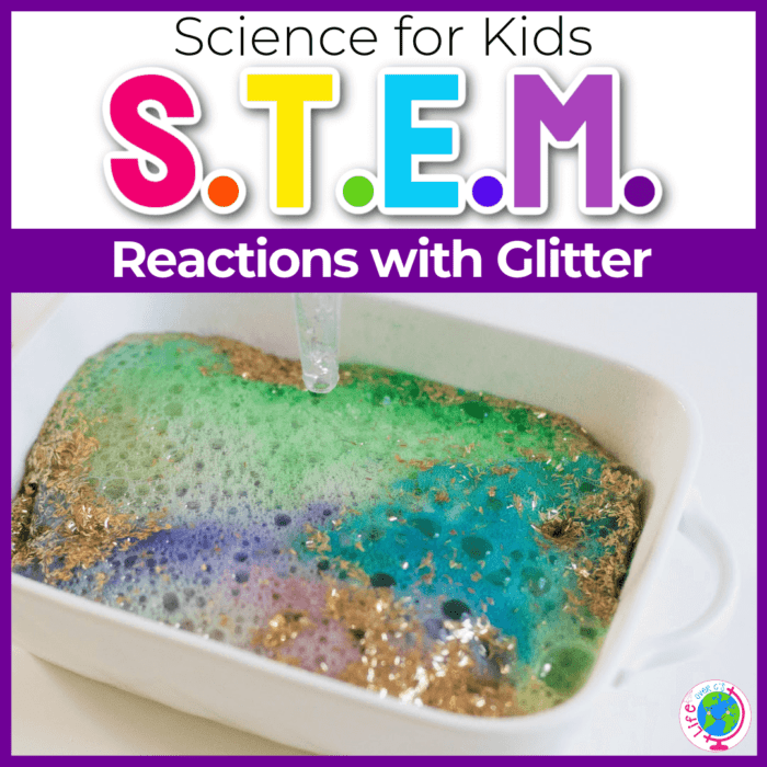 glitter vinegar and baking soda reaction for science experiments with kids