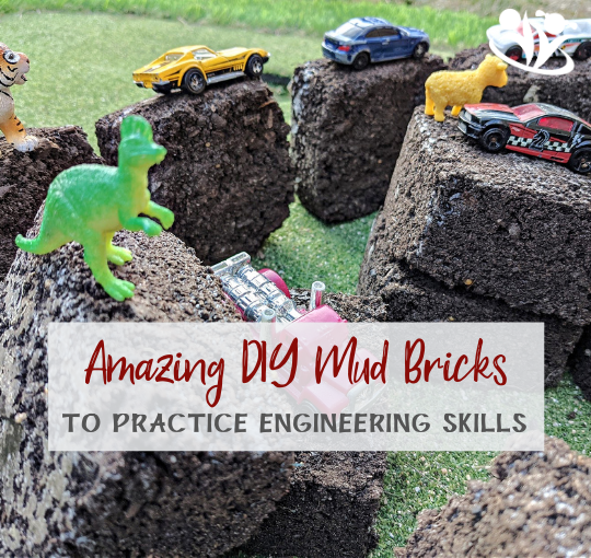 DIY mud bricks are a fun way to get kids outside and playing while practicing engineering skills, problem-solving, and creative thinking. #STEM #kidsactivities #handsonlearning #kidminds #laughingkidslearn #outdoorplay