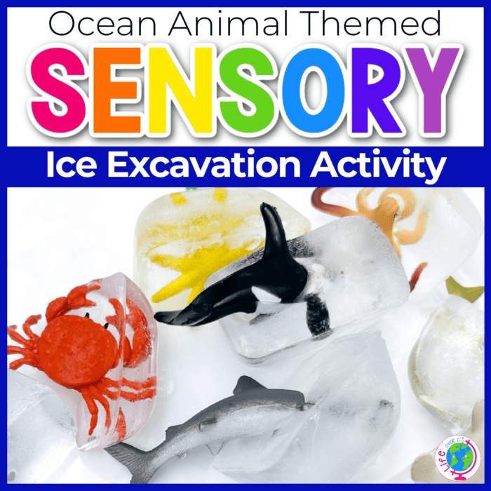 Freeze toys in ice for a simple and fun ocean-themed ice excavation activity.