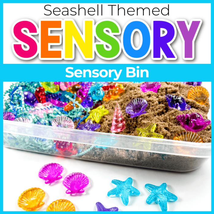 Make a seashell semsory bin to celebrate summer.