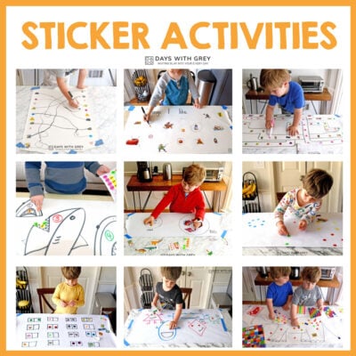 different picture of kids doing activities on a white paper