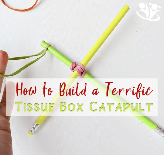 This tissue box catapult is a snap to make, and it’s so addicting! No one (even parents) can resist playing with it for hours! Detailed instructions, a simple scientific explanation, and science printables are included below. #kidsactivities #handsonscience #laughingkidslearn #kidminds #catapult #STEM #handsonactivities #earlyeducation #earlysciencelearning