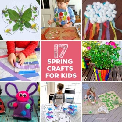 Eight spring craft ideas for toddlers and preschoolers. Nature butterflies, Easter egg painting, rainbows, and plants.