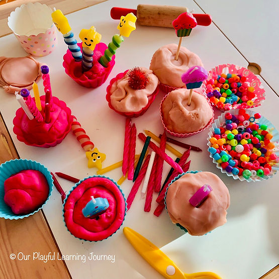 Playdough cupcakes using candles and patty pans