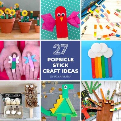 Eight images that are sharing popsicle craft ideas for kids.