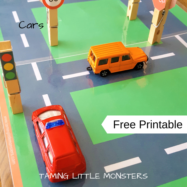 small world cars with free printable road map and road signs.