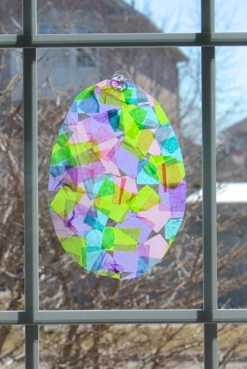 TheInspiredHome.org // Stained Glass Easter Eggs - made from contact paper and tissue paper. This is a fantastic no-mess Easter craft for toddlers.