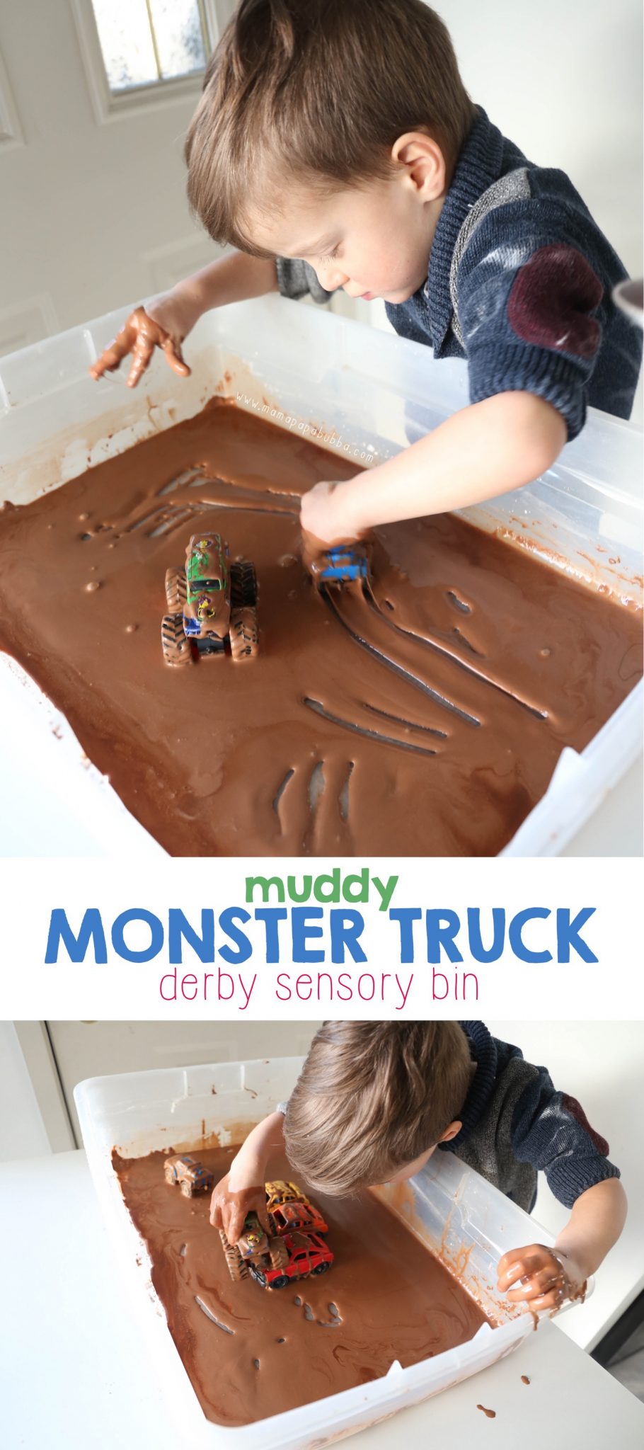Muddy Monster Truck Derby Sensory Play | Mama Papa Bubba