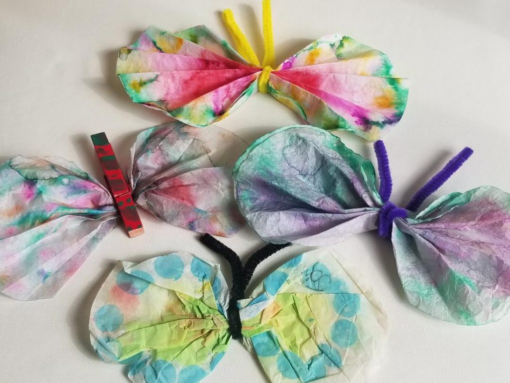Coffee Filter Butterflies are a fun Craft for Kids at home. 