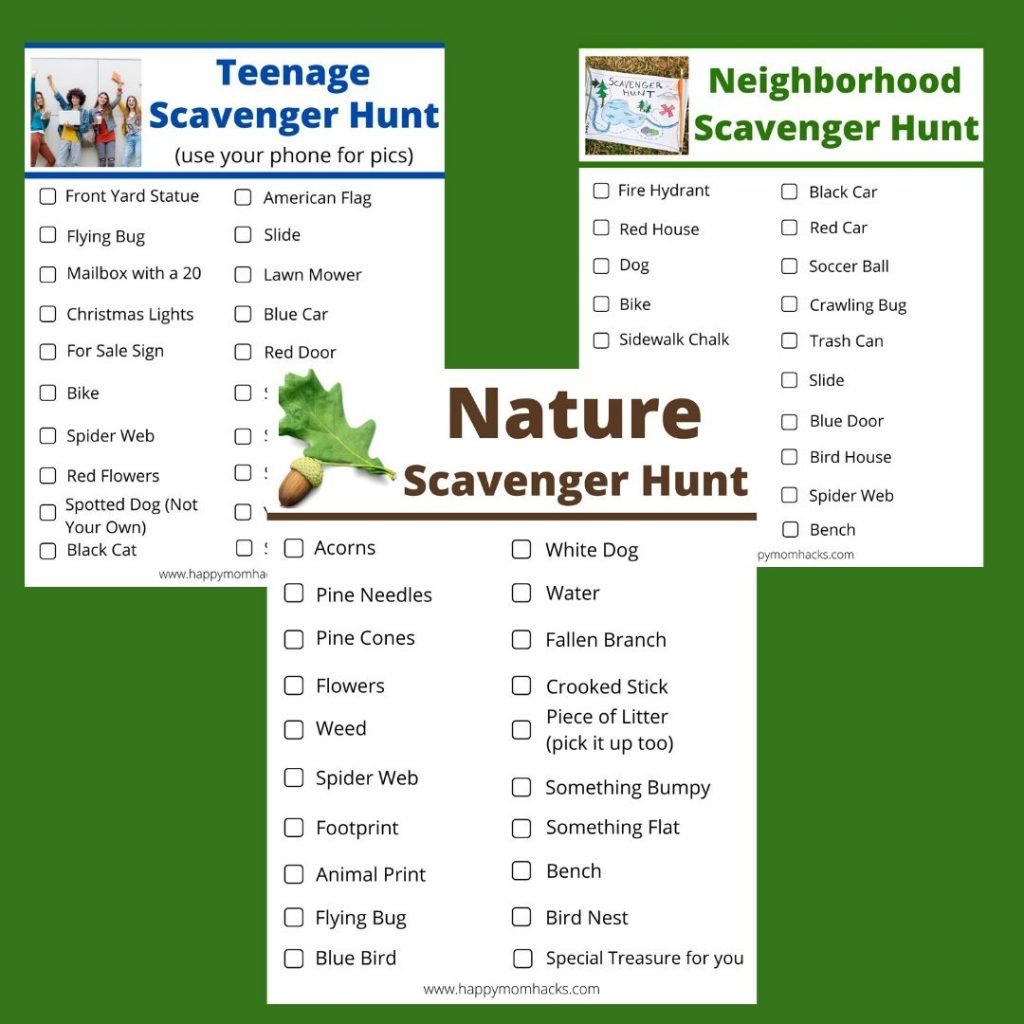 free printable scavenger hunt for kids and Teens - Neighborhood and Nature Scavenger Hunts