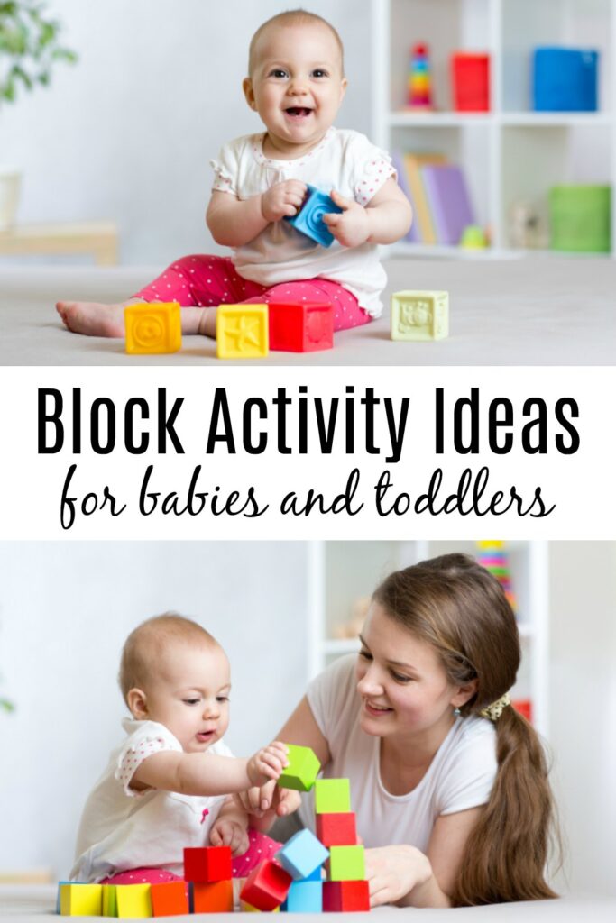 baby toddler playing color blocks toys at home