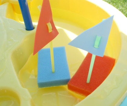 Floating-Sponge-Boats, 25 Spunky Sponge Crafts and Activities for Kids, Sponge ideas. ways to play with sponge, how to play with sponge. sponge activities
