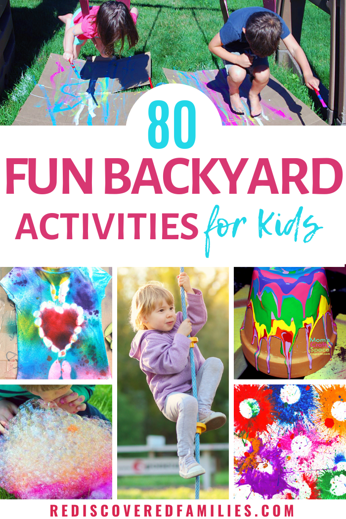 Pinterest pin with a collage of backyard activities for kids