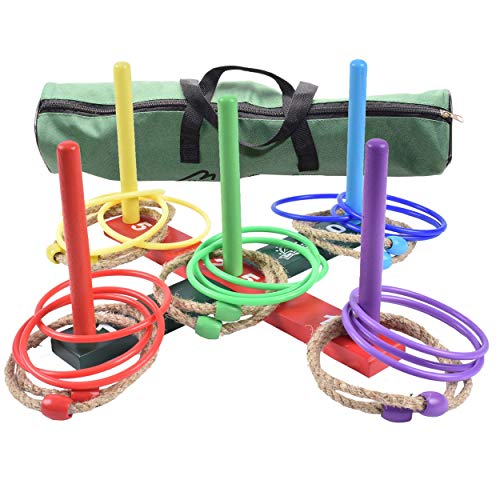 MABUA Ring Toss Game for Outdoor - 25 Ropes, 5 Pegs ,1 Carry Bag - Yard, Outdoor Games for Adults and Family – Ring Toss Rings, Backyard, Horse, Fun, Lawn, Outside, Indoor, Ring Toss Games for Adults