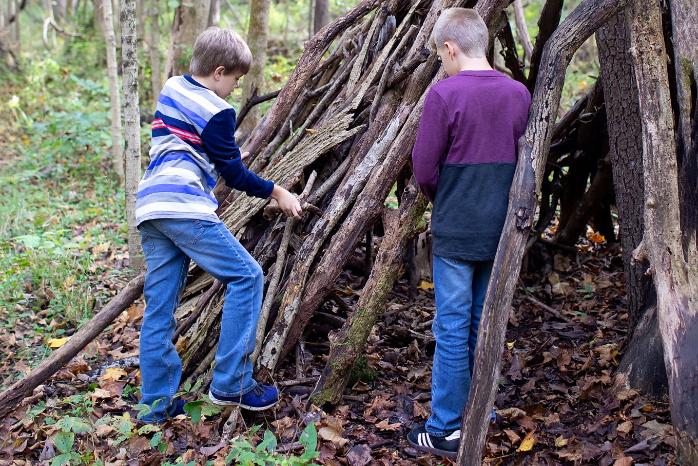 Children Building Forts in Nature